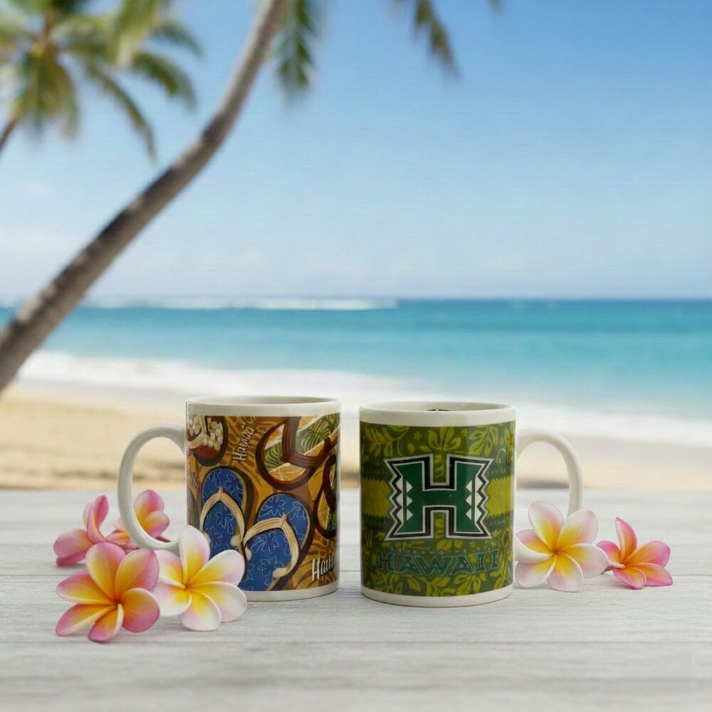 Vintage-Style Hawaii Coffee Mugs Islander Group Flip Flops University of Hawaii
